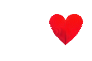 A vibrant red paper heart with pleated design stands out against plain transparency background, symbolizing love and creativity. intricate folds create textured appearance, adding depth and png