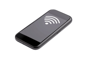 A smartphone with Wi Fi symbol on screen, indicating wireless connectivity. device is isolated on transparency background, showcasing modern technology and communication png