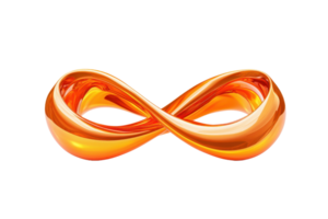 A vibrant orange infinity symbol with glossy, reflective surface, representing endless possibilities and continuity. smooth, flowing design adds sense of elegance and modernity png