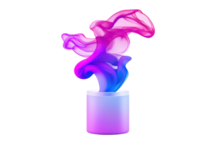 A vibrant, abstract sculpture with swirling pink and blue shapes emerges from cylindrical base, creating dynamic and artistic display png