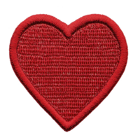 A red embroidered heart patch with textured surface and bold outline, perfect for adding touch of love to clothing or accessories. vibrant color and intricate stitching create charming and playful png