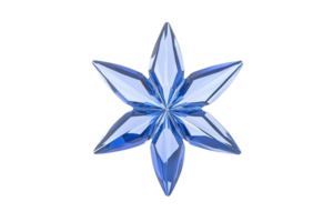 A blue crystal star with six symmetrical points, reflecting light beautifully, creating dazzling effect. intricate facets and transparent quality give it elegant and luxurious appearance png