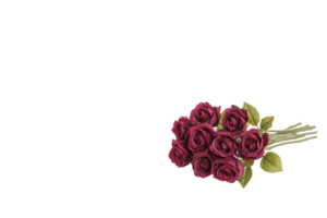 A bouquet of red roses with green leaves is arranged transparency background, symbolizing love and romance. vibrant red petals contrast beautifully with lush green foliage, creating elegant and png