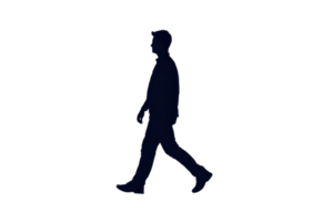 un silueta de hombre caminando, representado en lado vista, aislado en transparencia antecedentes. imagen capturas movimiento y postura de figura en simple, minimalista estilo png