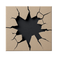 A square tile with cracked starburst pattern in center, creating dramatic visual effect. cracks radiate outward from central point, giving appearance of shattered surface png
