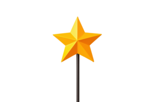 A vibrant yellow star shaped decoration on stick, isolated on transparency background, perfect for festive occasions or creative projects png