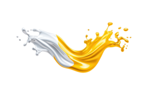 A dynamic splash of white and yellow liquid intertwines in mid air, creating vibrant and energetic visual. fluid motion and contrasting colors evoke sense of movement and creativity png