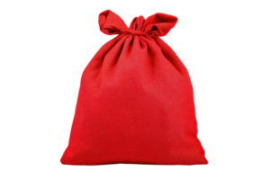 A vibrant red fabric bag with tied top, perfect for gifts or storage. bag bright color and simple design make it versatile for various occasions, adding touch of elegance and practicality png