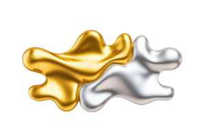 An Abstract gold and silver fluid shapes blend seamlessly, creating modern and luxurious design. metallic textures and smooth curves evoke sense of elegance and sophistication png
