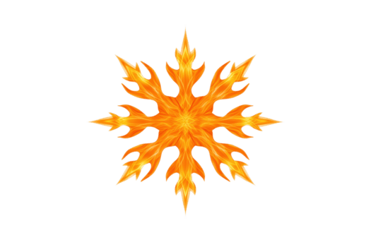 un vibrante, ardiente naranja copo de nieve diseño con intrincado, fuego me gusta patrones radiante simétricamente desde centro, conjunto en contra transparencia antecedentes png