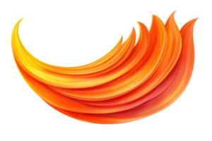 A vibrant abstract design featuring dynamic, flowing orange and yellow curves resembling flames or stylized wave, set against transparent background png