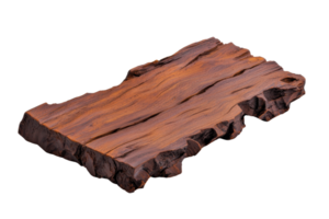 A rustic wooden slab with natural, textured surface, ideal for use as serving board or decorative piece. rich, earthy tones and organic shape add touch of nature to any setting png