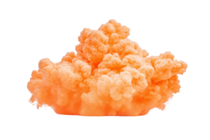 A vibrant orange smoke cloud billows dramatically against transparency background, creating dynamic and energetic visual effect. texture and color of smoke suggest movement and intensity png