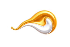 A dynamic swirl of glossy orange and white colors creates fluid, abstract shape, evoking sense of movement and energy. smooth, shiny texture enhances vibrant and modern design png
