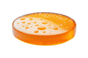 A round, transparent orange soap with bubbles on its surface, creating fresh and clean appearance. soap smooth texture and vibrant color make it visually appealing png