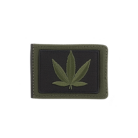 A black wallet with green cannabis leaf design is displayed, featuring simple and bold style. wallet fabric texture and minimalist design make it unique accessory png