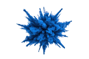 A vibrant explosion of blue powder creates dynamic and energetic burst, resembling star or flower, against transparency background. image captures motion and texture of particles png