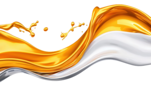 A dynamic swirl of golden and silver liquid splashes against transparency background, creating sense of motion and fluidity. vibrant colors and smooth textures evoke feeling of luxury and elegance png