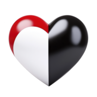A glossy heart shape is divided into four equal sections with contrasting colors red, white, black, and gray, creating striking and modern design png