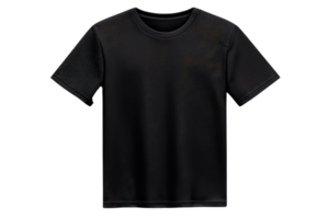 A plain black t shirt with short sleeves is displayed against transparency background, showcasing its simple and classic design. t shirt is suitable for casual wear and can be paired with various png