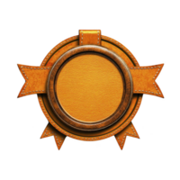 A This features round, leather textured badge with blank center, surrounded by stitched border and decorative ribbons. design is warm and rustic, ideal for awards or labels png