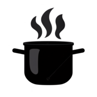 A steaming pot with handles emits visible steam, suggesting cooking or boiling. silhouette is simple and iconic, representing kitchenware or culinary activities png