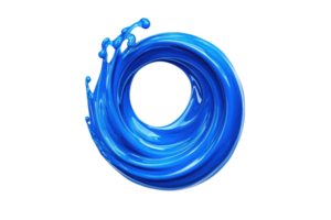 A dynamic swirl of vibrant blue liquid forms circular shape, creating sense of motion and energy. fluidity and vivid color make it visually striking against transparent background png