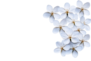 A Delicate white flowers with five petals arranged in cluster on transparency background, creating striking contrast. floral arrangement exudes elegance and simplicity png