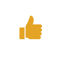 A yellow thumbs up icon on transparent background symbolizes approval or agreement. simple design makes it versatile for various digital uses png