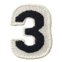 A fabric patch shaped like number three features dark center with light, textured border, creating bold contrast. design is reminiscent of vintage sports jerseys png