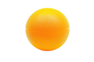 A vibrant orange textured rubber ball isolated on transparency background, showcasing its spherical shape and detailed surface pattern. Perfect for sports, play, or exercise activities png