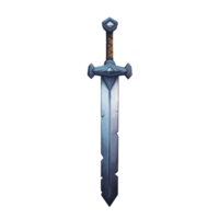 A detailed illustration of medieval sword with sharp, metallic blade and brown leather wrapped handle, evoking sense of adventure and fantasy png