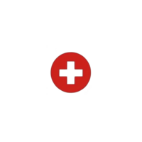 A red circle with black cross in center stands out against transparency background, symbolizing medical aid or emergency services. bold design conveys urgency and care png