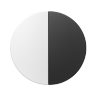 A black and white circular object is divided into two equal halves, creating striking contrast. left side is white, while right side is black, forming perfect yin yang like symmetry png