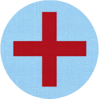 A red cross symbol is centered on light blue circular background, representing medical aid or first aid. design is simple and clear, conveying sense of care and assistance png