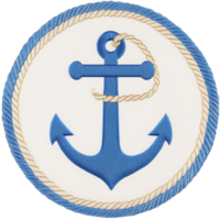 A blue anchor with rope design is centered on circular transparency background, bordered by blue and beige rope pattern, evoking nautical theme png