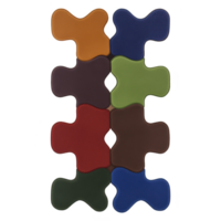 A Colorful interlocking puzzle pieces form vibrant pattern, showcasing playful and creative design. pieces are various colors, including orange, blue, green, and red, creating visually appealing png