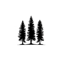 A Three tall pine trees are illustrated in minimalist style, standing closely together against plain background. simple design evokes sense of tranquility and nature png