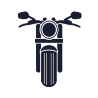 A minimalist black silhouette of motorcycle viewed from front, showcasing handlebars, round headlight, and front fender. design is simple and modern, emphasizing classic shape of motorcycle png