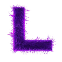 A vibrant, furry letter L in purple with glowing effect, showcasing playful and creative design. texture and color make it stand out, perfect for artistic and decorative purposes png