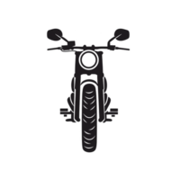 A minimalist black silhouette of motorcycle viewed from front, showcasing its handlebars, mirrors, and circular headlight. design emphasizes simplicity and elegance png