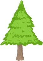 Cartoon green pine tree with brown trunk on transparent background. Four layers of branches arranged in a cone shape. png