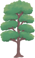 A cartoon style tree with a brown trunk and overlapping green leaves is set on a transparent background. The canopy is structured with four horizontal layers of leaves. png