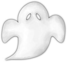 A simple cartoon white ghost on a transparent background. This ghost has an oval head, two oval holes for eyes, and a curved body. png