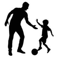 A silhouette of a man and a child playing soccer vector