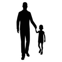 Silhouette of a man and child walking together vector