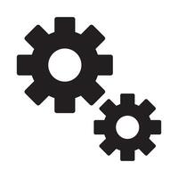 Black gear icon symbolizing settings, configuration, or mechanical system. vector