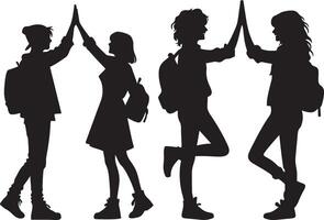 Best Friends Giving High Five Pose Bundle Silhouette Illustration vector