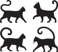 Walking Cat With Arched Tail in alert silhouette illustration bundle for curious feline motion vector