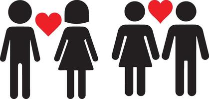 Stick Figures with Heart Between Them Bundle Silhouette Illustration vector